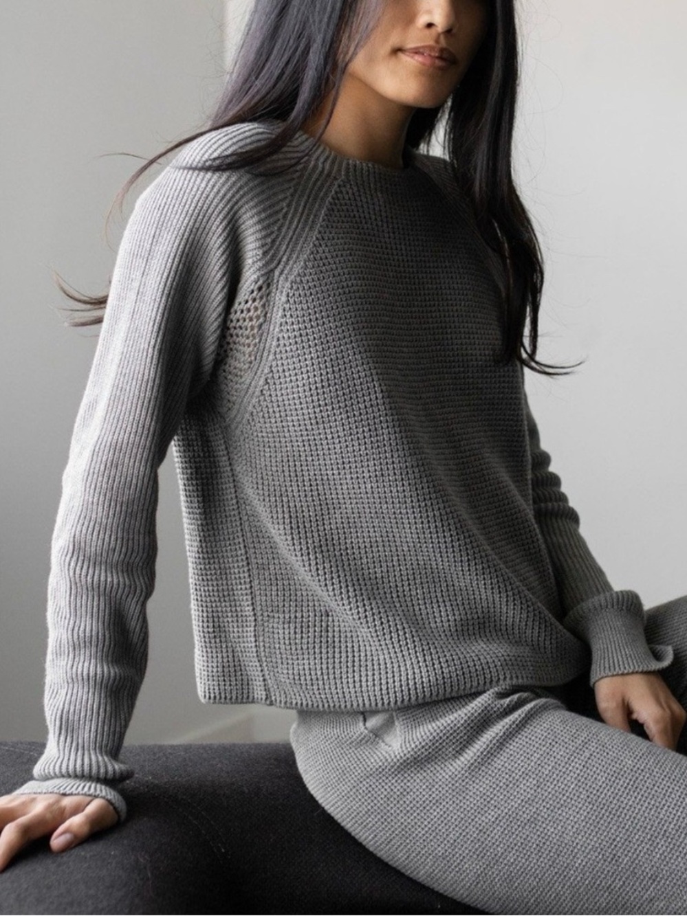 Lunya S cozy pima cotton alpaca blend waffle knit sweater breathable